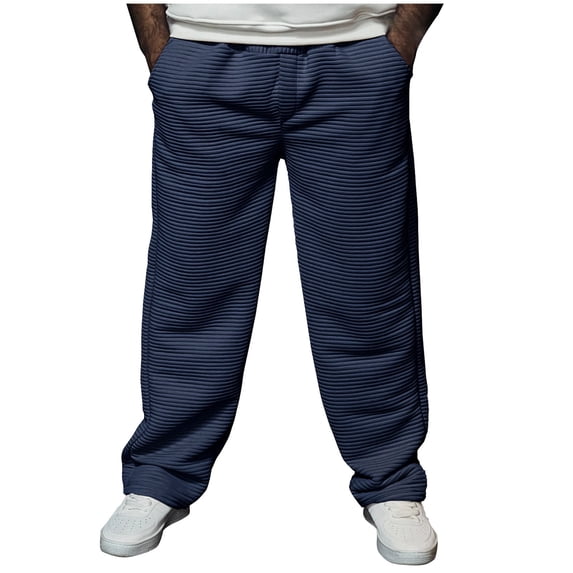 BVnarty Men's Solid Jacquard Striped Wide Leg Long Pants Textured Straight Leg Loose Fit Fashion Streetwear Daily Casual Trousers Navy XXXL