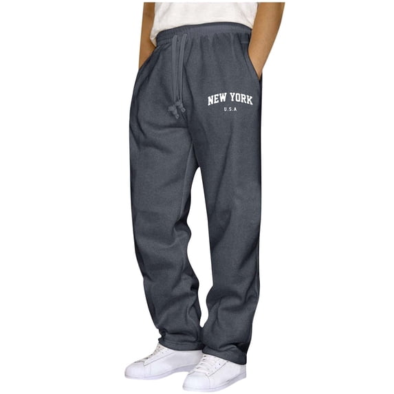 BVnarty Men's Solid Letter Print Casual Pants Drawstring Elastic Waist Straight Leg Long Trousers with Multi Pocket Street Wear Dark Gray M