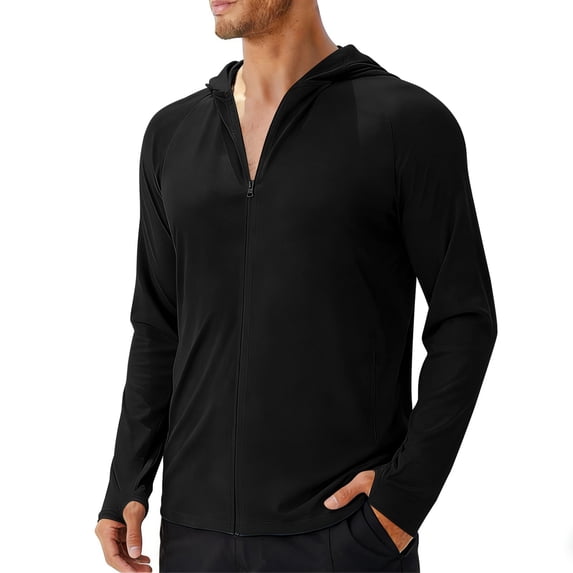 BVnarty Men's Solid Long Sleeve Sun Protection Shirt Quick Dry Ultra Light Breathable Rash Guard Top for Summer Outdoor Hiking Fishing Beach Activity Black L
