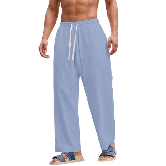 BVnarty Men's Solid Loose Wide Leg Long Pants Breathable Stretch Fabric Casual Daily Sports Outdoor Streetwear Trousers Light Blue L