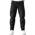 thumbnail image 1 of BVnarty Men's Solid Multi Zipper Pocket Sports Pants Elastic Waist Inner Drawstring Functional Pockets Long Trousers for Outdoor Athletic Activity Black XL, 1 of 9