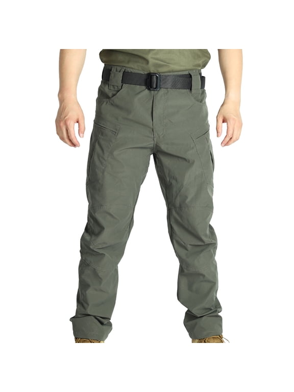 Men's Solid Outdoor Cargo Pants, Windproof Waterproof Multi-Pocket Trousers for Field Training & Activities Green XXL