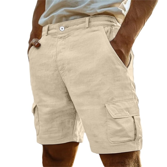 BVnarty Men's Solid Parallel Pleated Multi-Pocket Shorts, Breathable & Versatile Summer Casual Everyday Wear Shorts Beige XXL