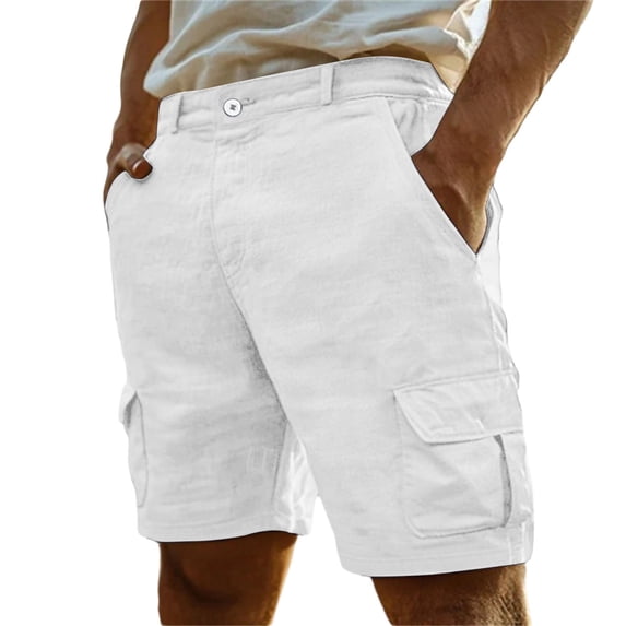 BVnarty Men's Solid Parallel Pleated Multi-Pocket Shorts, Breathable & Versatile Summer Casual Everyday Wear Shorts White XXL