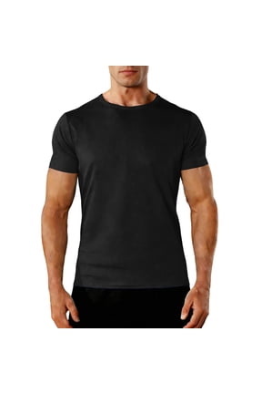 Men's Solid Performance Crew Neck Short Sleeve T‑Shirt, Quick‑Dry Breathable Basketball Gym Tops Black L