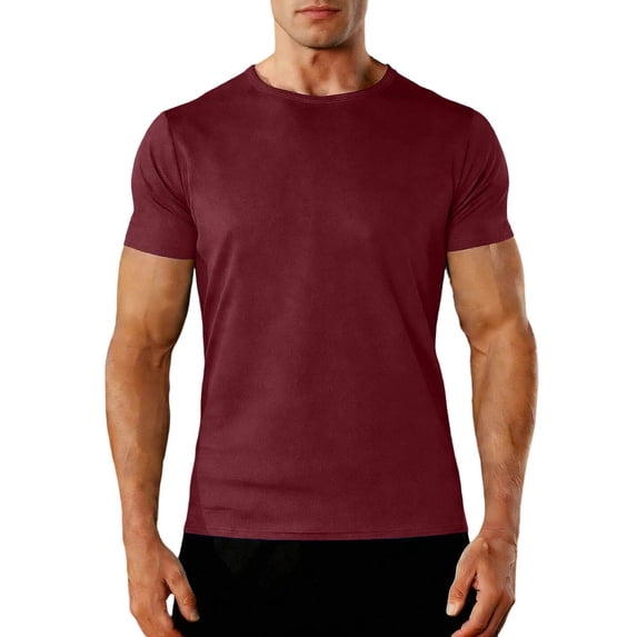 BVnarty Men's Solid Performance Crew Neck Short Sleeve T‑Shirt, Quick‑Dry Breathable Basketball Gym Tops Wine L