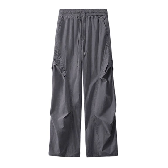 BVnarty Men's Solid Pleated Multi Pocket Casual Pants Loose Fit Straight Leg Elastic Waist Design Long Trousers for Street Hip Hop Casual Style Dark Gray XXXXL