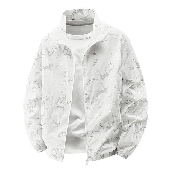 BVnarty Men's Solid Stand Collar Zip Up No Hood Sun Protection Skin Jacket, Lightweight Outdoor Outerwear for Hiking & Daily Wear White XXXXL