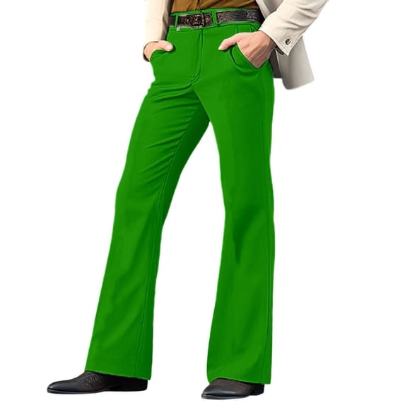 BVnarty Men's Solid Stretch Diagonal Fabric Flare Long Pants Slim Fit Elastic Waist Urban Fashion Daily Casual Trousers Green XXL