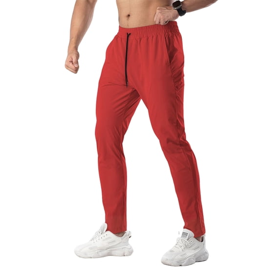 BVnarty Men's Solid Versatile Outdoor Long Pants Drawstring Elastic Waist with Pockets Loose Fit Daily Sports Walking Casual Trousers Red XL