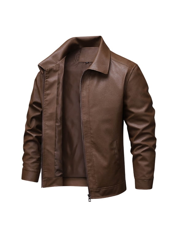 Men's Spread Collar Full Zip Wind Resistant Jacket Long Sleeve Regular Fit Multi Pockets for Business Casual Daily Wear Brown XL