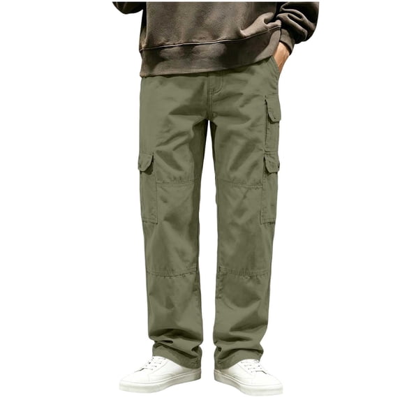 BVnarty Men's Straight Leg Cargo Pants with Multiple Pockets Sturdy Workwear Trousers, Big & Tall Available for Field Activities Routine Chores Army Green S