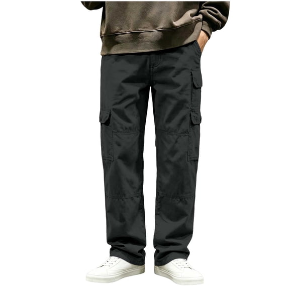 BVnarty Men's Straight Leg Cargo Pants with Multiple Pockets Sturdy Workwear Trousers, Big & Tall Available for Field Activities Routine Chores Black S