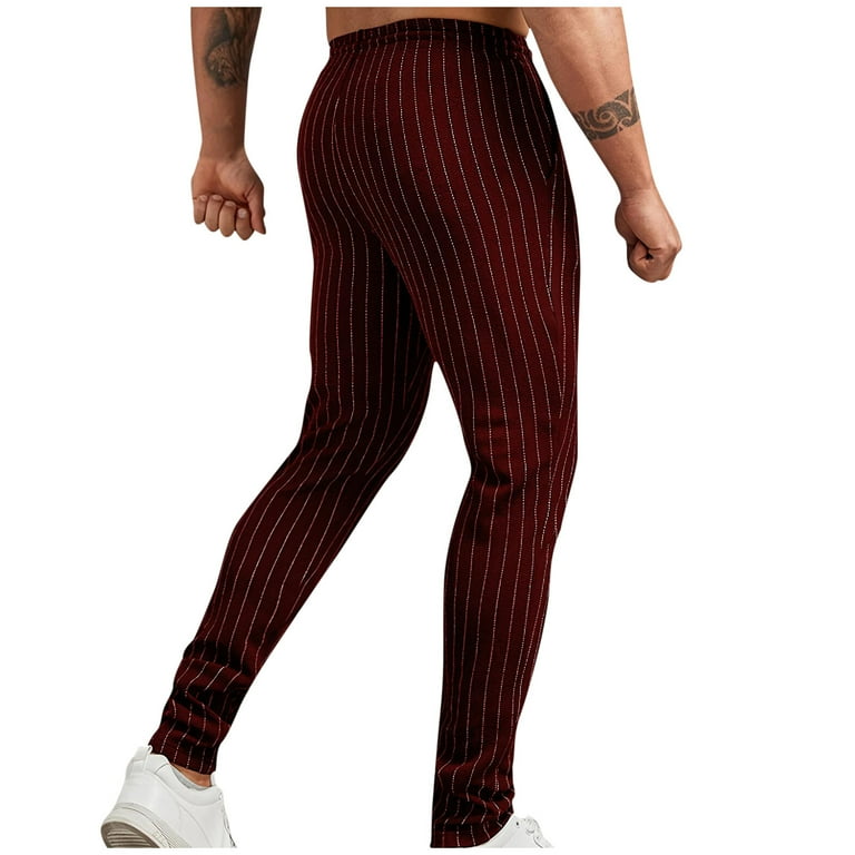 BVnarty Men s Straight Leg Dress Pants with Vertical Pinstripe Drawstring Plus Size Business Trousers with Pockets Red XL Walmart