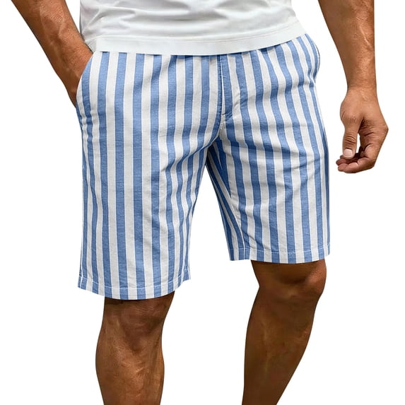 BVnarty Men's Striped Relaxed Fit Swim Trunks with Compression Liner Quick Dry Board Shorts Beach Shorts with Pockets Light Blue XL