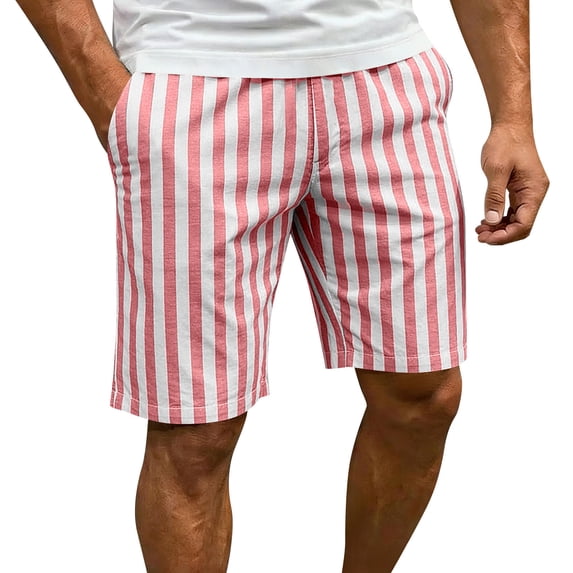 BVnarty Men's Striped Relaxed Fit Swim Trunks with Compression Liner Quick Dry Board Shorts Beach Shorts with Pockets Pink L