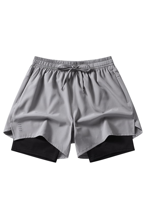 Men's Summer 2 In 1 Compression Liner Shorts, Double Layer Training Design, Ice Silk Running Fitness Anti Chafe Pants Gray M