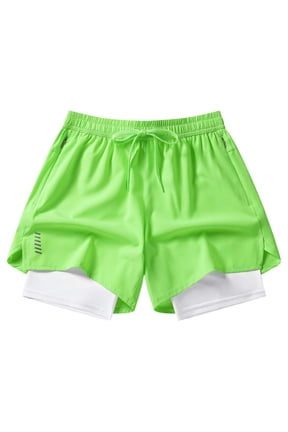 Men's Summer 2 In 1 Compression Liner Shorts, Double Layer Training Design, Ice Silk Running Fitness Anti Chafe Pants Green L