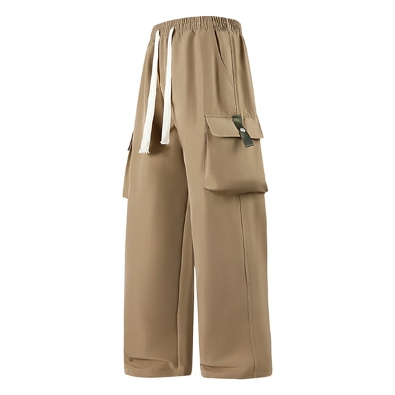 BVnarty Men's Summer Breathable Casual Pants Solid Color Elastic Drawstring Waist Loose Fit Lightweight Outdoor Lounge Bottoms Khaki L