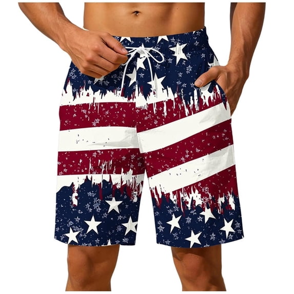 BVnarty Men's Summer Casual USA Flag Board Shorts, Independence Day Holiday Style, Quick Dry Elastic Waist Drawstring Beach Trunks Orange L