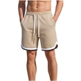 thumbnail image 1 of BVnarty Men's Summer Contrast Color Block Casual Shorts, Stylish Stitching Pockets, Drawstring Elastic Waist Loose Daily Fashion Short Pants Khaki M, 1 of 9