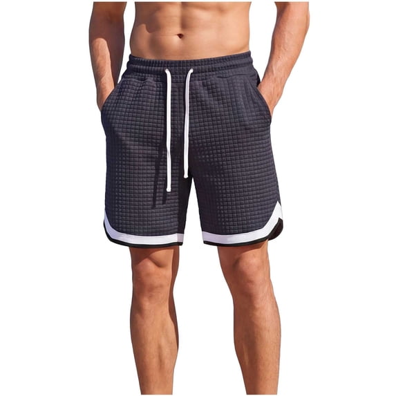 BVnarty Men's Summer Contrast Color Block Casual Shorts, Stylish Stitching Pockets, Drawstring Elastic Waist Loose Daily Fashion Short Pants Navy XL