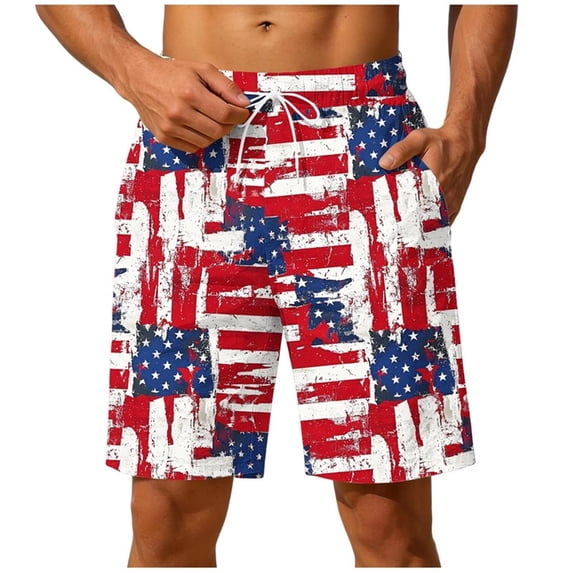 BVnarty Men's Summer Daily Patriotic Swim Shorts, 4th of July Trendy Print, Quick Dry Breathable Material Elastic Drawstring Waist Hot Pink XL