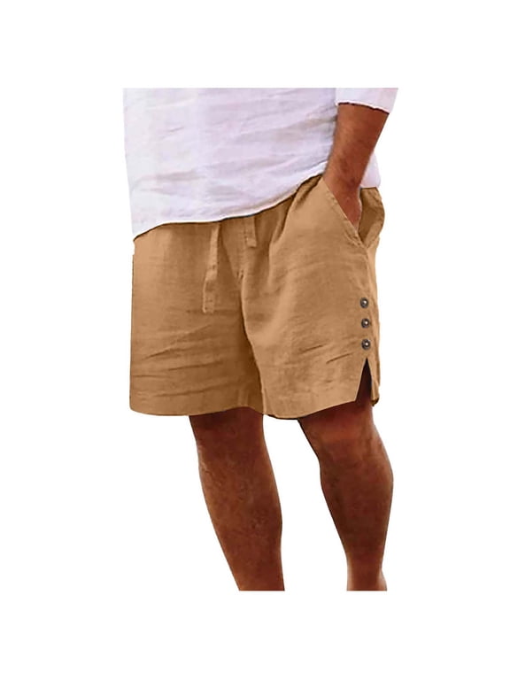 Men's Summer Linen-Like Washed Shorts Elastic Waist With Side Slits Buttons Straight Leg 5 Inch Casual Athletic Shorts Orange L