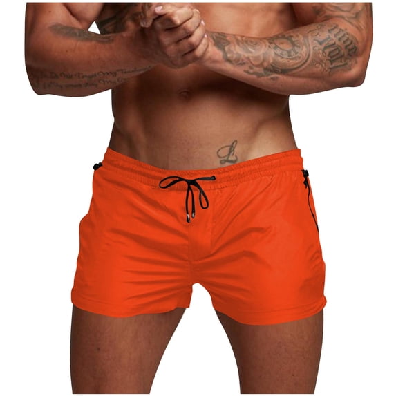 BVnarty Men's Summer Mesh Lined Athletic Shorts Solid Color Zipper Pockets Design Breathable Outdoor Gym Fitness Running Short Pants Orange XL