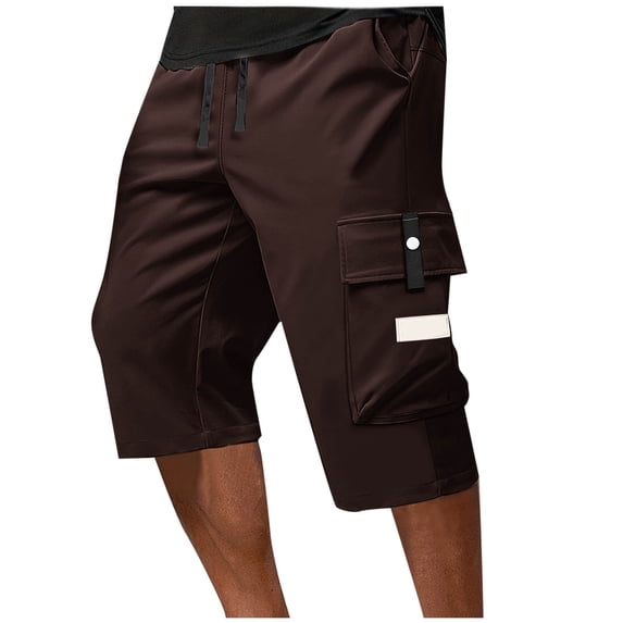 BVnarty Men's Summer Outdoor Capri Shorts Adjustable Drawstring Waist Straight Leg Multi Pocket Hiking Fitness Casual Pants Brown XXXL