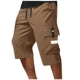 thumbnail image 1 of BVnarty Men's Summer Outdoor Capri Shorts Adjustable Drawstring Waist Straight Leg Multi Pocket Hiking Fitness Casual Pants Khaki M, 1 of 6