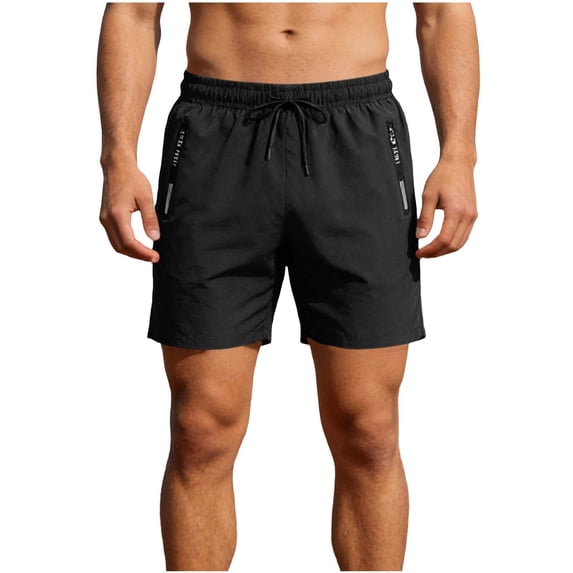 BVnarty Men's Summer Quick Dry Athletic Beach Shorts, Solid Color With Zipper Pockets, Drawstring Elastic Waist Casual Travel Sports Short Pants Black XXL