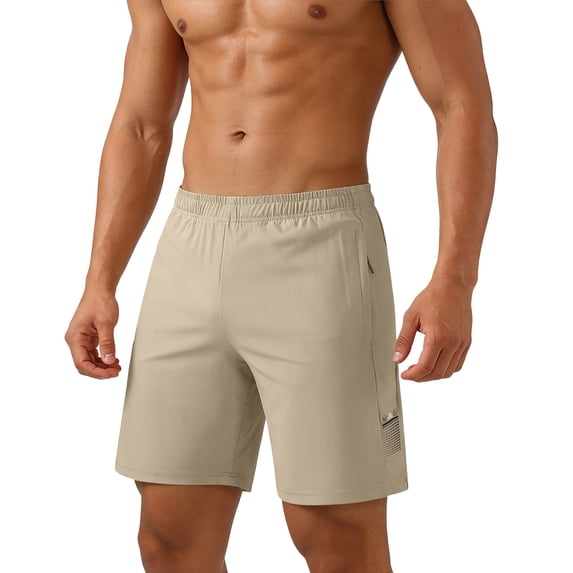 BVnarty Men's Summer Solid Color Athletic Shorts Elastic Waist Lightweight Training Shorts For Gym Fitness And Outdoor Activities Khaki L