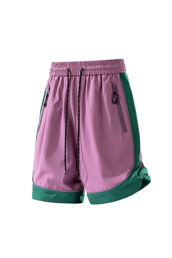 Men's Summer Trendy Color Block Cargo Shorts, Loose Five Point Design, Casual Streetwear Beach Vacation Short Pants For Men Purple M
