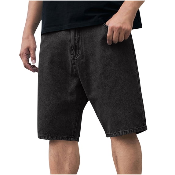 BVnarty Men's Summer Vintage Denim Shorts Classic Loose Fit Five Inch Cutting Casual Daily Outdoor Pocket Jean Short Pants Black 36