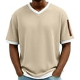 thumbnail image 1 of BVnarty Men's Summer Waffle Knit Mesh Breathable V Neck Solid Short Sleeve Pullover Tee Lightweight Athletic Daily Casual Top Beige XL, 1 of 9