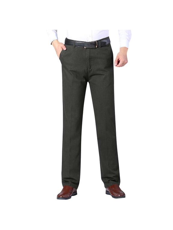 Men's Timeless Classic Business Pants, Solid Button Waist Straight Leg Pocket Trousers for Formal Daily Business Attire Dark Gray XXL