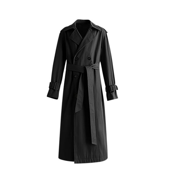 BVnarty Men's Trench Coat Double Breasted Long Sleeve Jacket Windbreaker Overcoat with Belt (Black,XXL)