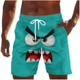 thumbnail image 1 of BVnarty Men's Trendy Monster Face Print Swim Trunks Elastic Waist Drawstring Storage Pockets Breathable Quick Dry Vacation Beach Daily Lounge Shorts Light Blue S, 1 of 5