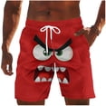 thumbnail image 1 of BVnarty Men's Trendy Monster Face Print Swim Trunks Elastic Waist Drawstring Storage Pockets Breathable Quick Dry Vacation Beach Daily Lounge Shorts Red XXL, 1 of 5