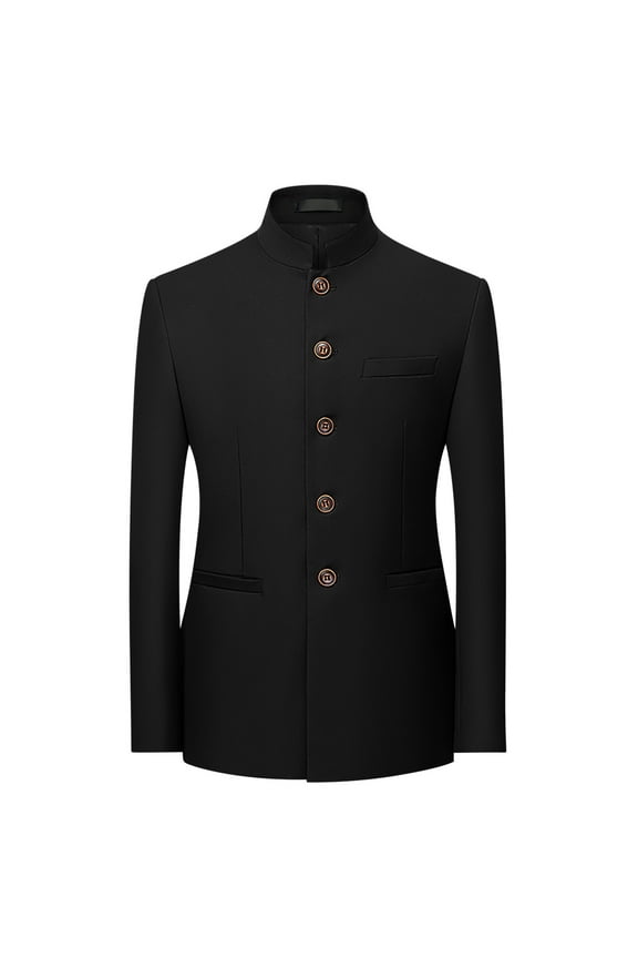 Men's Tunic Suits Mandarin Collar Formal Suit Jacket Solid Slim Fit Front Button Blazer Traditional Uniform (Black,XXXXXXL)