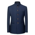 thumbnail image 1 of BVnarty Men's Tunic Suits Mandarin Collar Formal Suit Jacket Solid Slim Fit Front Button Blazer Traditional Uniform (Dark Blue,XXL), 1 of 8