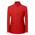 thumbnail image 1 of BVnarty Men's Tunic Suits Mandarin Collar Formal Suit Jacket Solid Slim Fit Front Button Blazer Traditional Uniform (Red,XXXL), 1 of 8