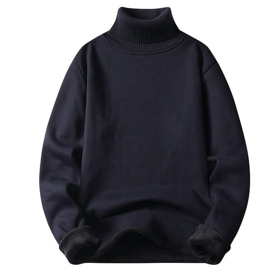 BVnarty Men's Turtleneck Sweater Long Sleeve Fleece Lined Warm Winter Pullover Knit Top Navy XXXL