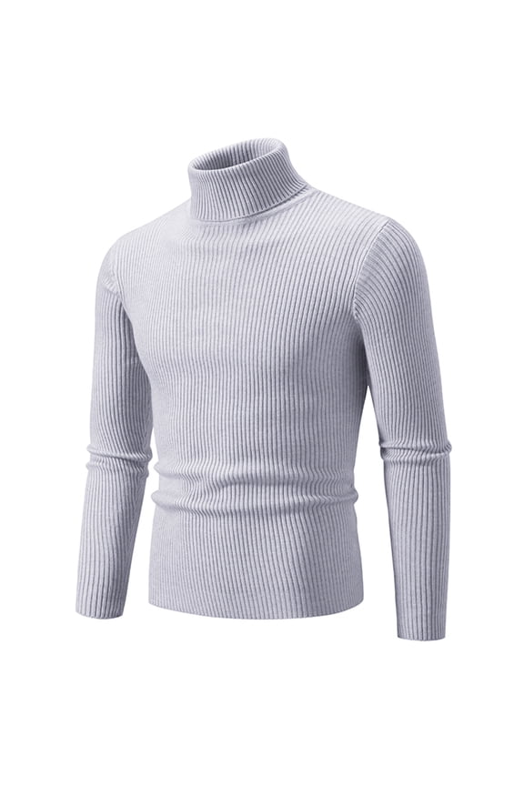 Men's Turtleneck Sweater Long Sleeve Ribbed Knit Pullover Slim Fit Thermal Tops Gray L
