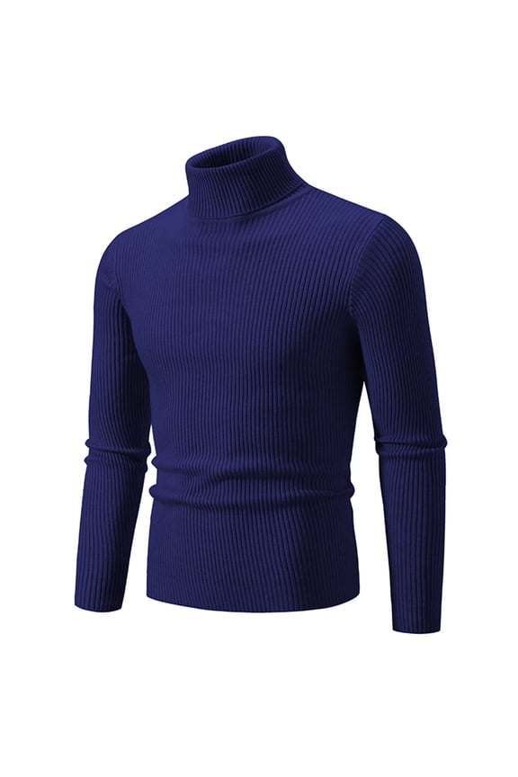 Men's Turtleneck Sweater Long Sleeve Ribbed Knit Pullover Slim Fit Thermal Tops Navy M