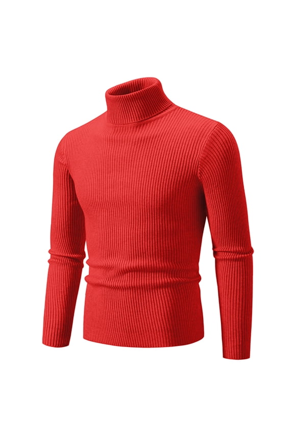 Men's Turtleneck Sweater Long Sleeve Ribbed Knit Pullover Slim Fit Thermal Tops Red M