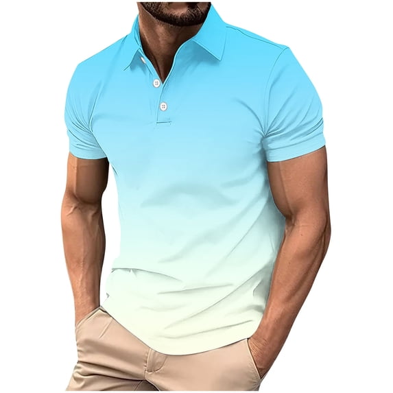 BVnarty Men’s Two-Tone Pastel Ombre Collared Short Sleeve Top, Loose ...