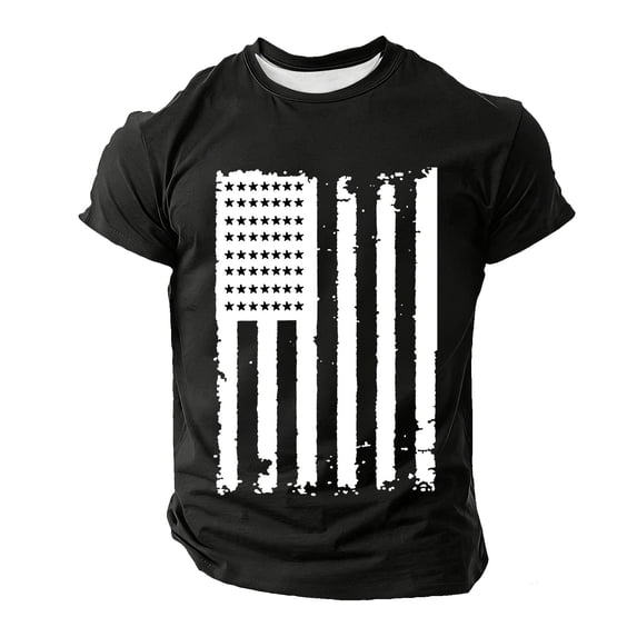 BVnarty Men's Vintage Distressed USA Flag Crew Neck Short Sleeve T‑Shirt, Breathable Patriotic Tops Black XXXXL