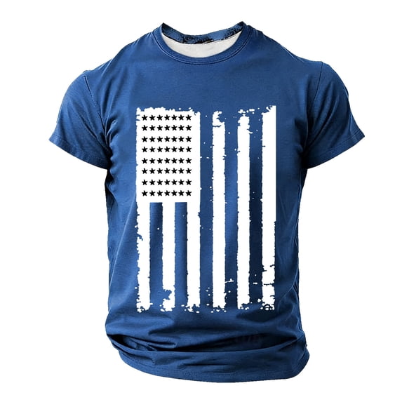 BVnarty Men's Vintage Distressed USA Flag Crew Neck Short Sleeve T‑Shirt, Breathable Patriotic Tops Blue XXXL